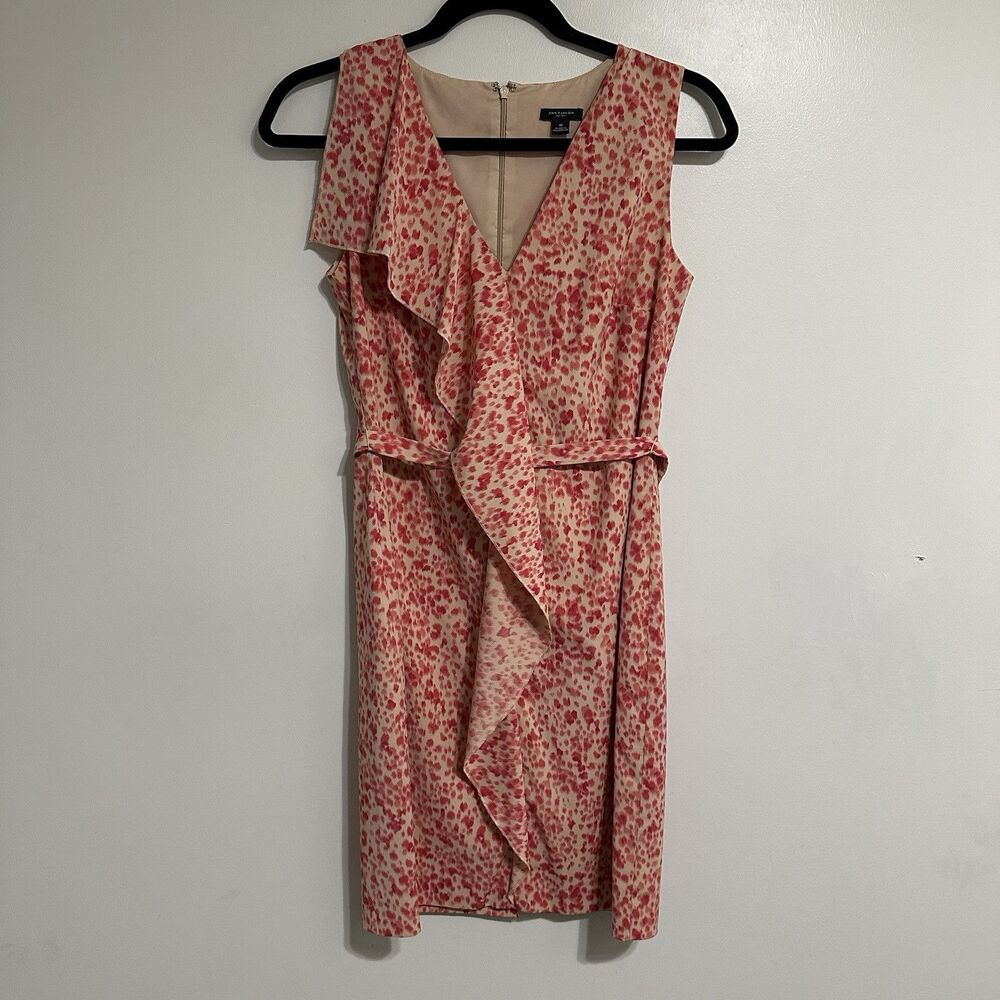 Ann Taylor Womens Red Sleeveless V-Neck Ruffle Stretch Partywear Shift Dress 0